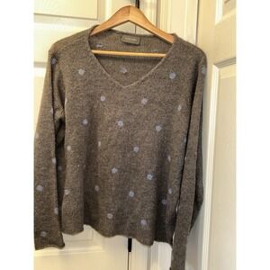 Wooden Ships Sweater Polka Dot Grey V Neck Mohair Wool Blend Size XS